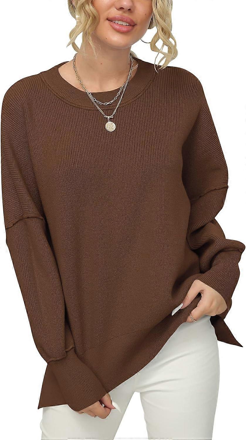 Women's Crewneck Batwing Sleeve Oversized Ribbed Knit Pullover Sweater Top