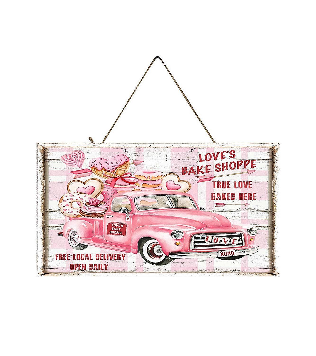 Love's Bake Shop Truckバレンタインデー手作りウッドサイン
