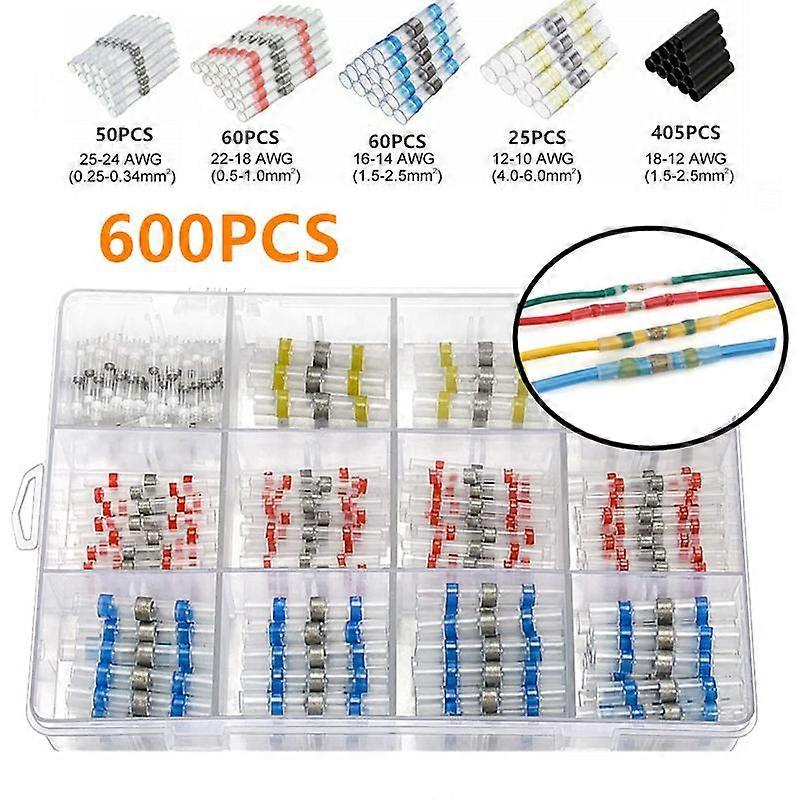 600PCS Heat Shrink Soldering Connectors Seal Solder Sleeves Wire Connectors Waterproof Fast Butt Terminals Heat Shrink Tube Kit