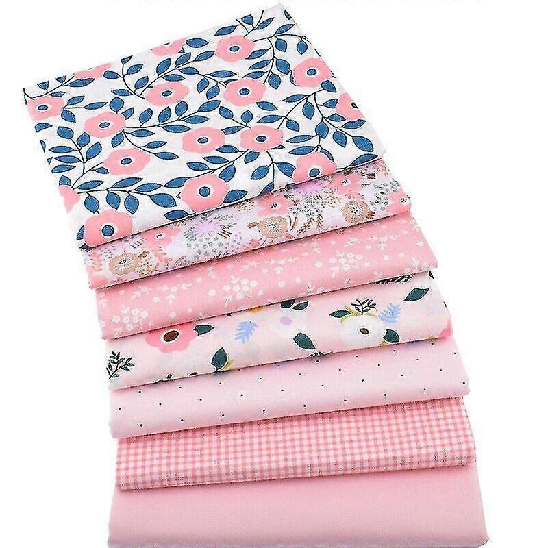 7pcs Fat Quarter Fabric Bundle 100% Cotton Quilting Patchwork Mixed Craft Pink