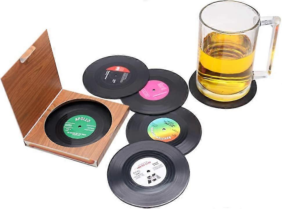 6 Pcs Black Cd Record Coasters