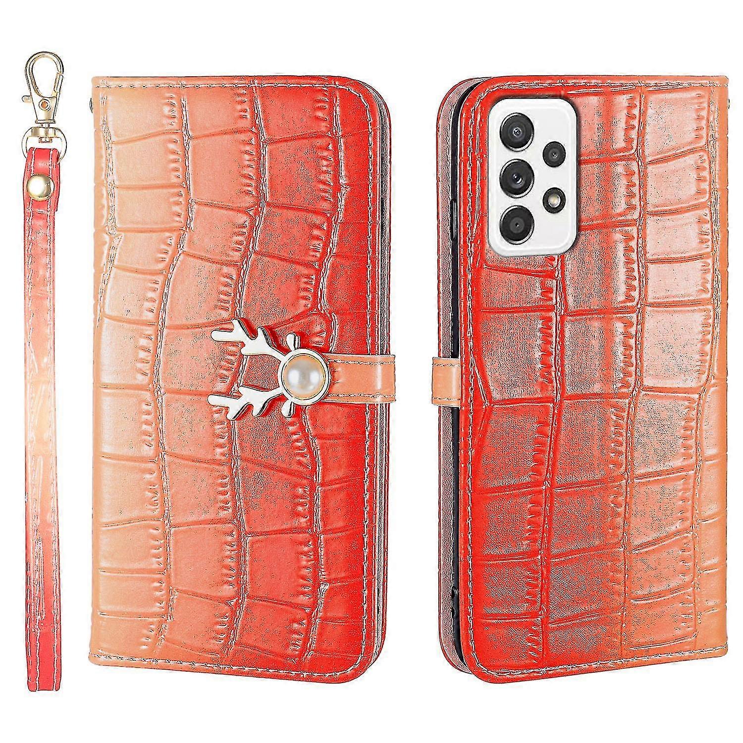 Elk Pattern Phone Case For Samsung Galaxy A72 5g With Card Holder, Lanyard, Pu Leather Material, Wallet Function, Corner Fall Protection