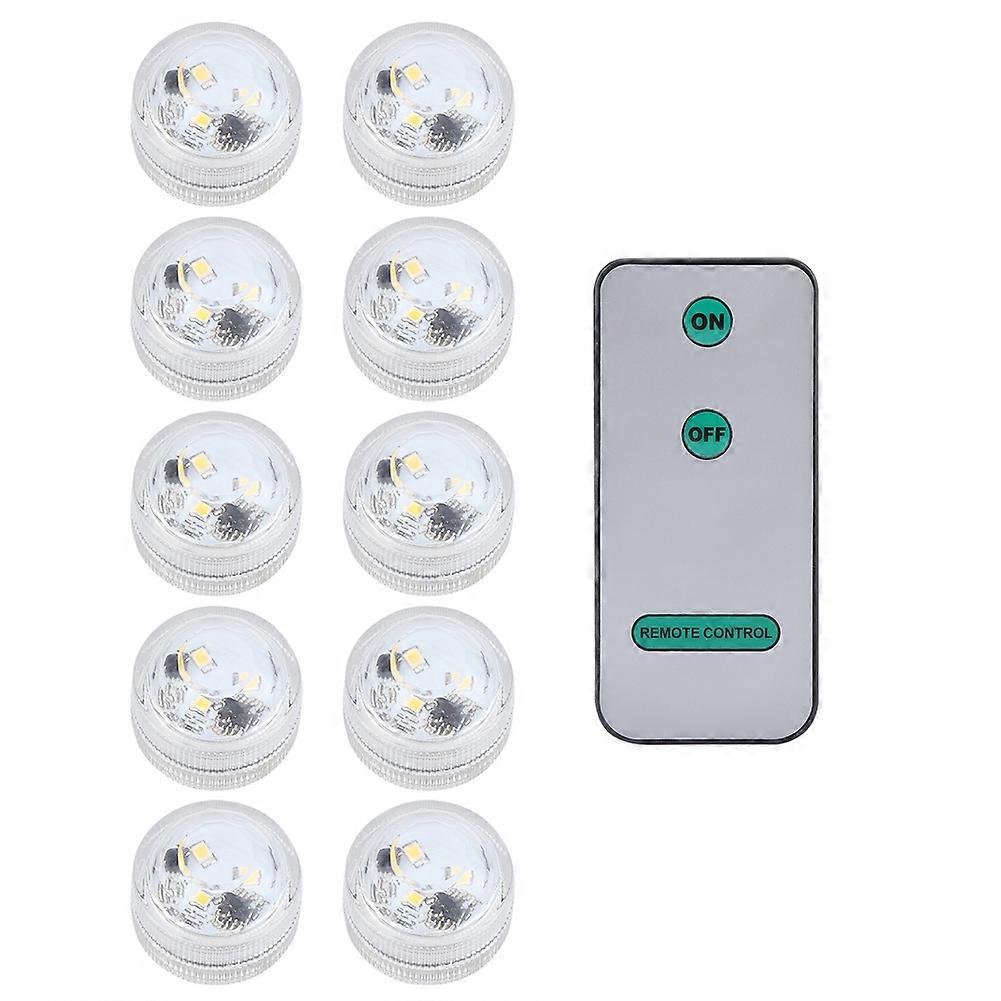 10pcs/ Set Round Waterproof LED Candle Light Submersible Remote Control(Warm White)