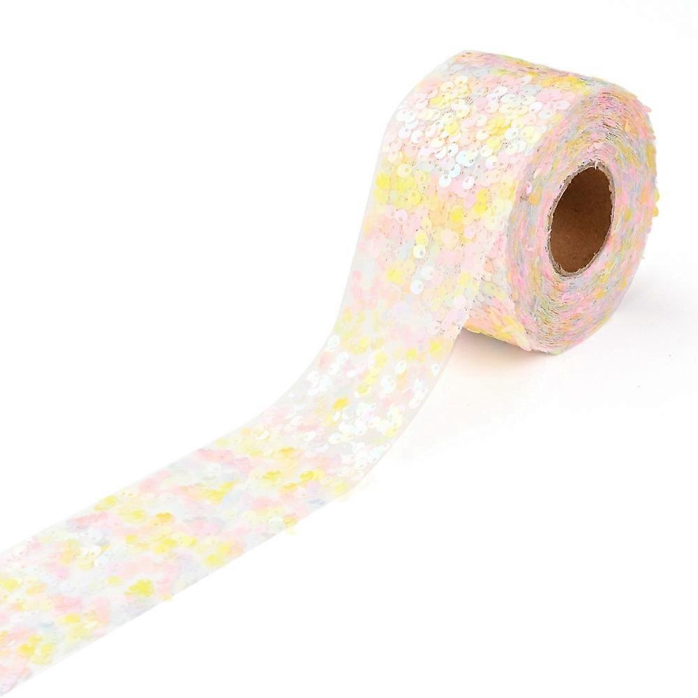 Polyester Elastic Sequin Ribbons with Bling Paillette Light Khaki 2-3/8 inch(60mm) 10 yards(9.14m)/roll
