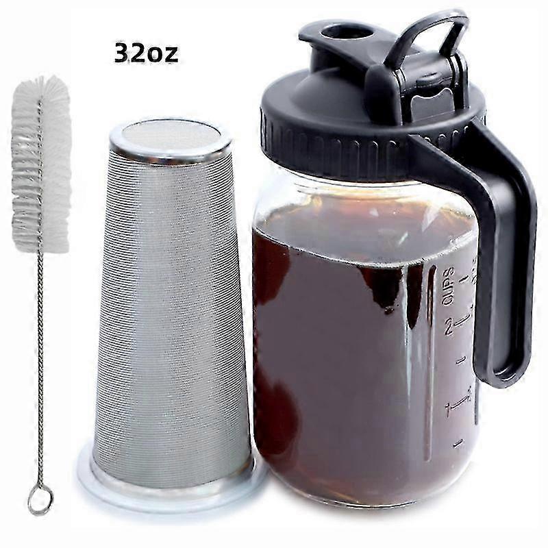 Cold Brew Καφετιέρα Βάζο - 32oz Παχύ γυαλί πολλαπλών χρήσεων Mason Στόμιο στόμιο καπάκι με λαβή &; φίλτρο από ανοξείδωτο χάλυβα για παγωμένο καφέ, λεμονάδα