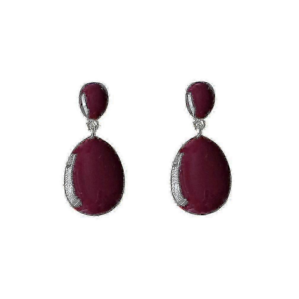 Hmwy-eardrops Dewdrop Paris Red Drip Glazed Dark Red Earrings For Daily Use