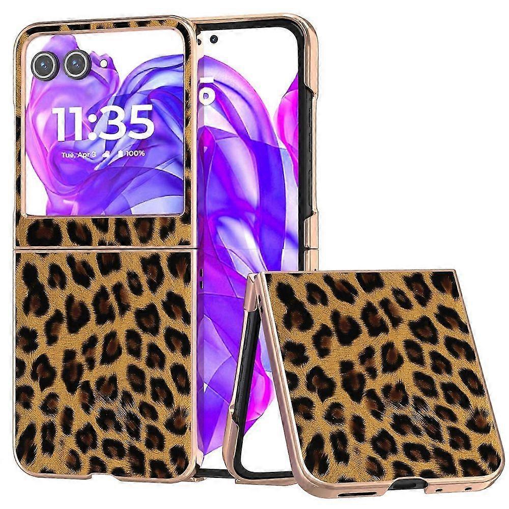 For Motorola Razr 50 5G Case Electroplating Leopard Pattern PU+TPU Phone Cover