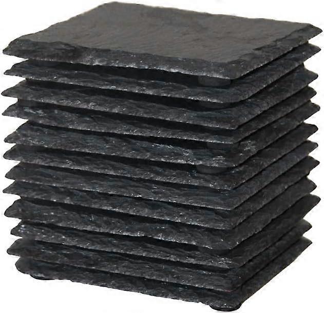 Bulk Set of 12 Handmade Square Slate Coasters, Natural Stone Drink Coasters for Bar and Kitchen Use