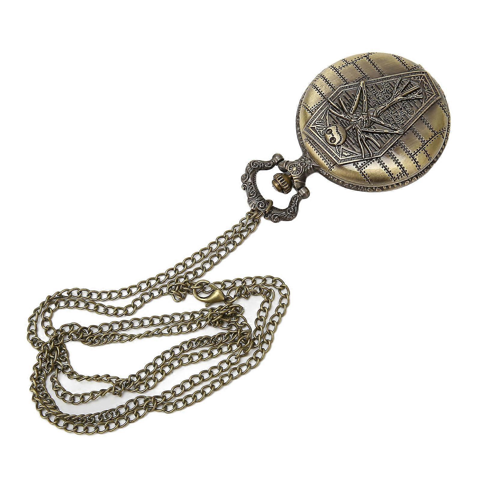 Quartz Pocket Watch Stylish Vintage Skull Pattern Practical Pocket Watch with Chain for Men 