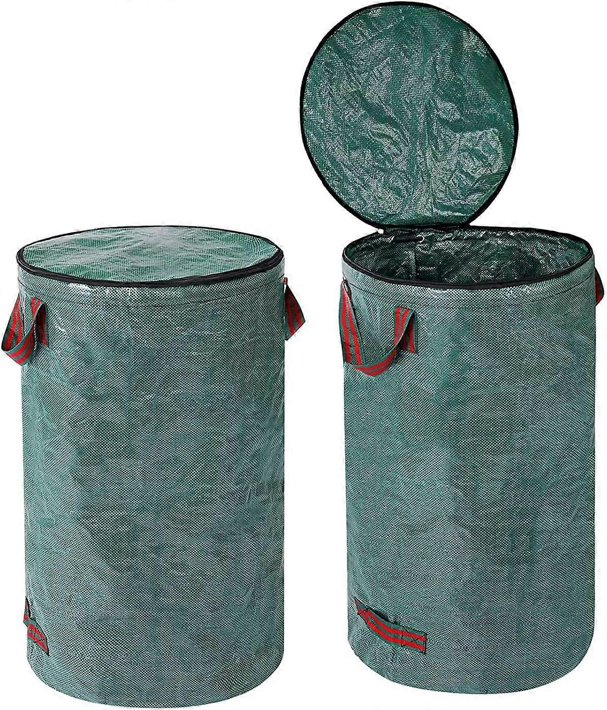 Set of 2 garden bags with lid - 120 l - Green waste bags - Foldable - With handles - Reusable - Self-supporting - Made of sturdy polypropylene fabric