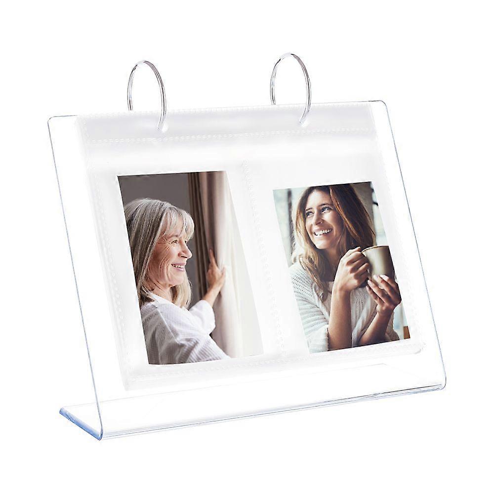 4" Acrylic Album Transparent Vertical Flip Album Small Family Table Flip Album 17 Pages for 68 Pictures Framed Desktop Display Stand for Protecting Ph
