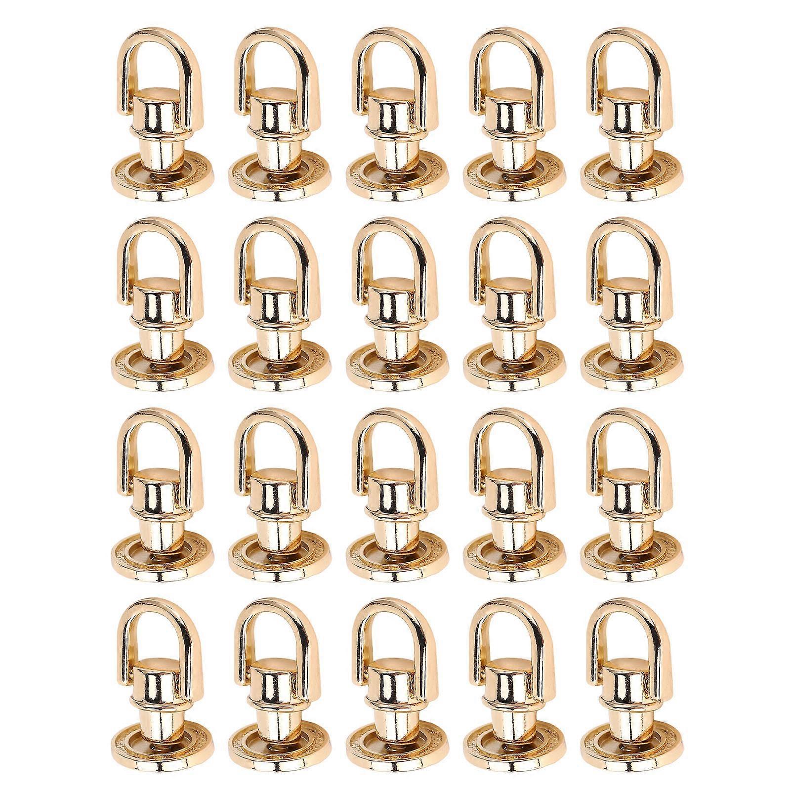 20 Pcs D Ring Rivet Zinc Alloy Gold Rotatable Stud for Bag Collar