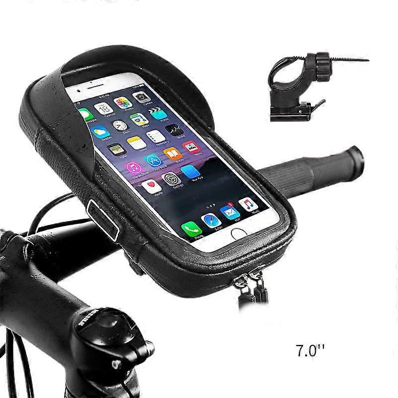 Waterproof Bicycle Handlebar Phone Touch Screen Bag - C Bracket - Hard Bottom - Black - 7.0 Inch (Single Pack)