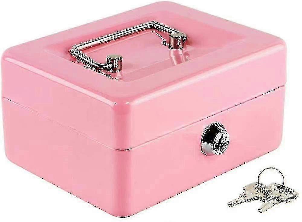 תיבת מזומנים עם מגש כסף, כספת קטנה עם מפתח, מגירת מזומנים, 5.91 "x 4.72 " x 3.15 " ורוד קטן