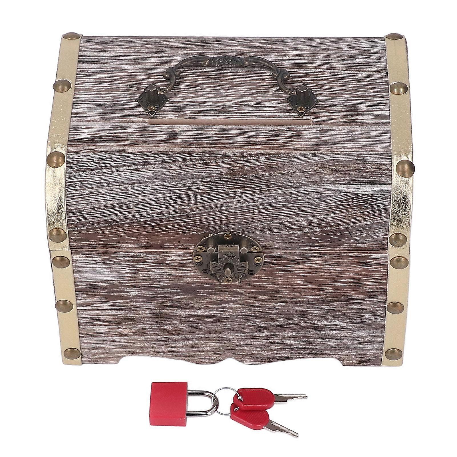 Handcrafted Wooden Money Box, Eco-Friendly with Red Lock