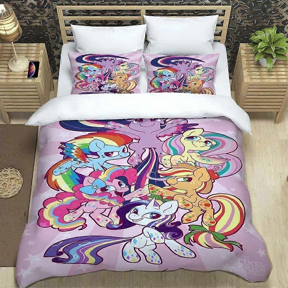 v2319 Bed Sheets Rainbow Pony Unicorn printed bedding duvet cover Queen bedding set Soft and comfortable customized King size bedding set 3-Piece Bedd