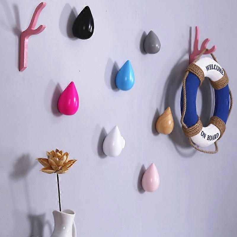 Home Decoration Fashion Solid Color Wood Water Drop Shaped Wall Hanger Rack