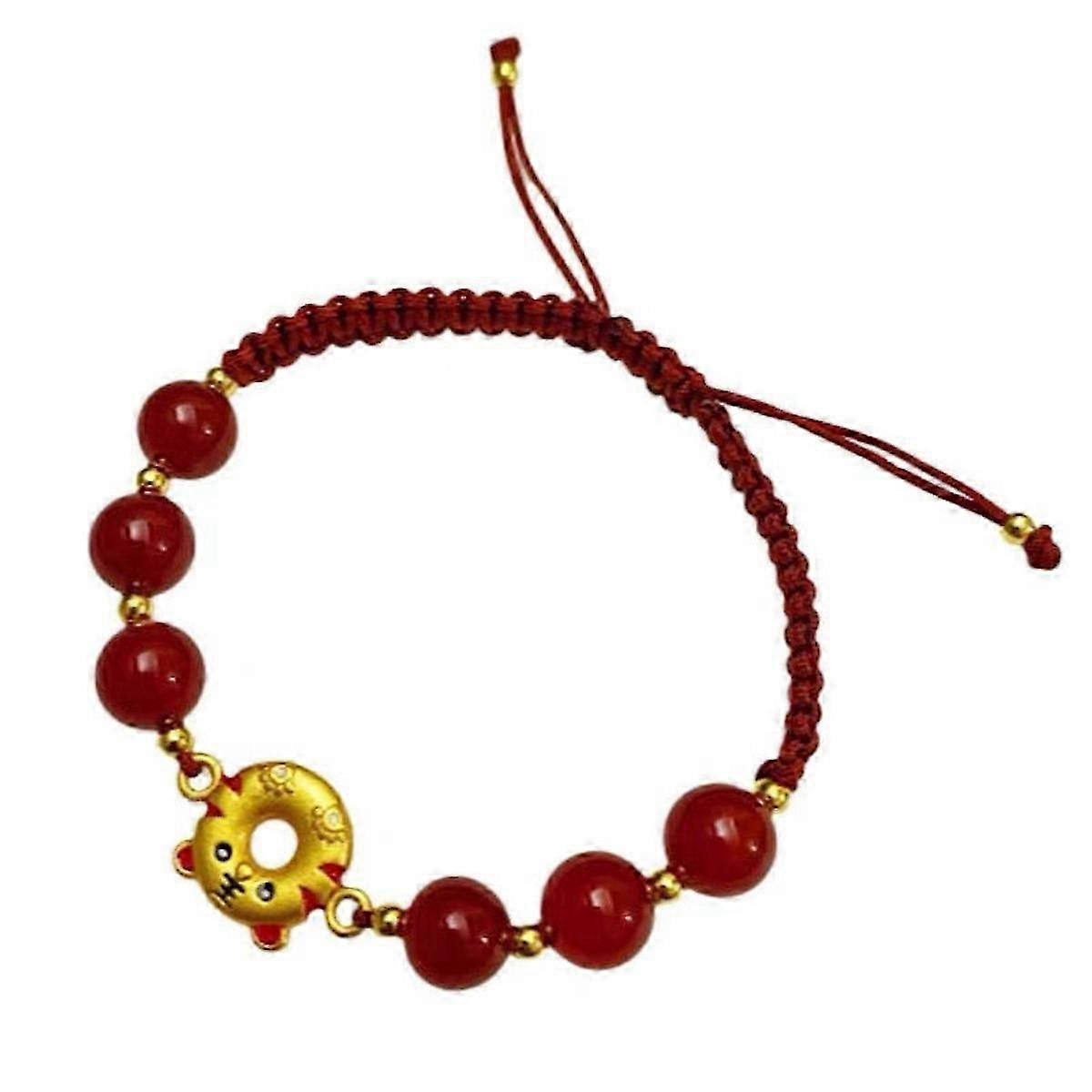 Red Slider Bracelet Natural Agate Donut Braided Bangle For Lady