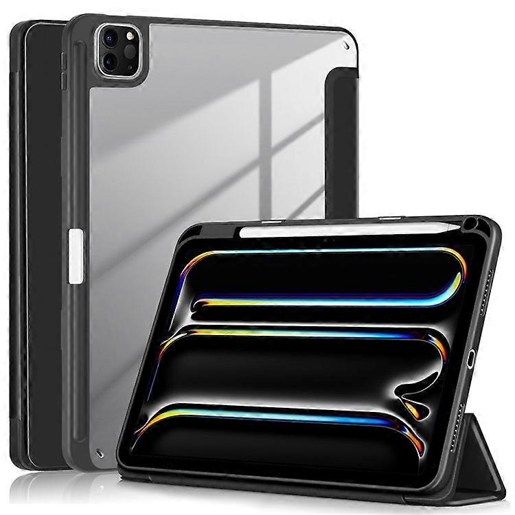 Compatible For iPad Pro 11 (2024) Case PU Leather Tri-Fold Stand Tablet Cover Clear Back Auto Wake / Sleep