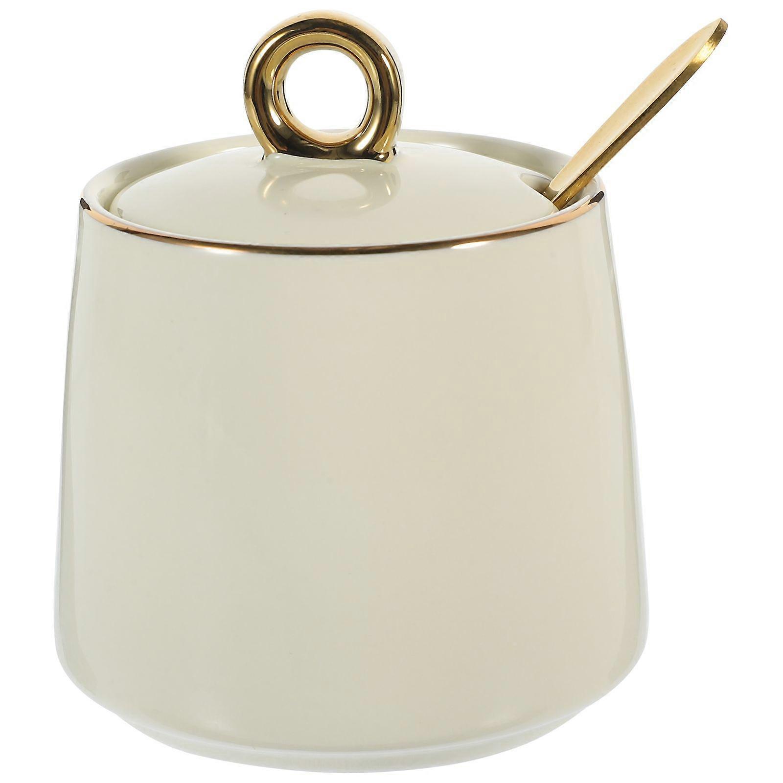 1 Set Ceramic Sugar Jar with Lid and Spoon Porcelain Salt Container for Kitchen