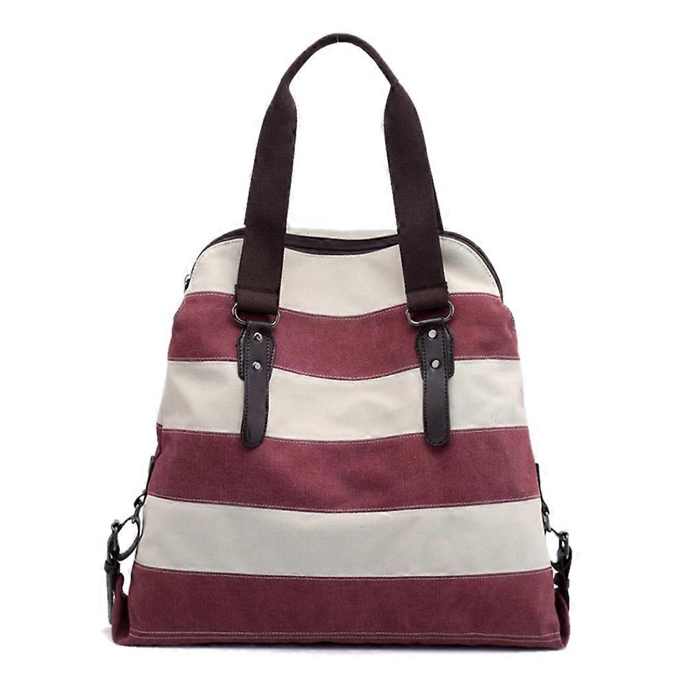 Women's Simple Stripe Pattern Canvas Shoulder Bag Handbag Tote Bag