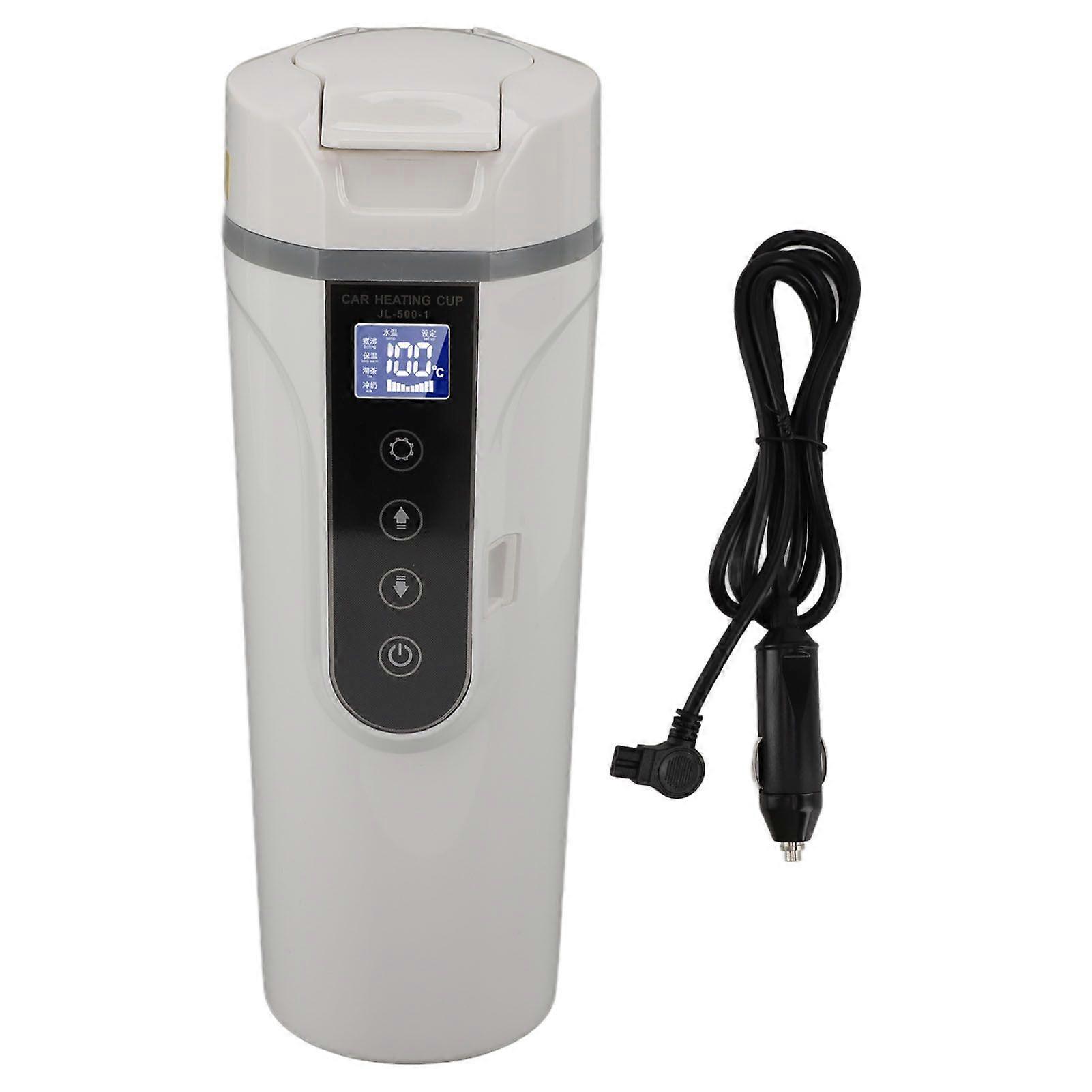 500mlインテリジェントスクリーンディスプレイカー電気ケトルカー電気温水マグカップポータブルカーヒーティングカップ12V24Vホワイト