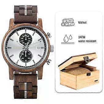 Houten horloge mannen Business Quartz horloges gegraveerd houten chronograaf polshorloge met datumweergave Aangepaste reloj madera