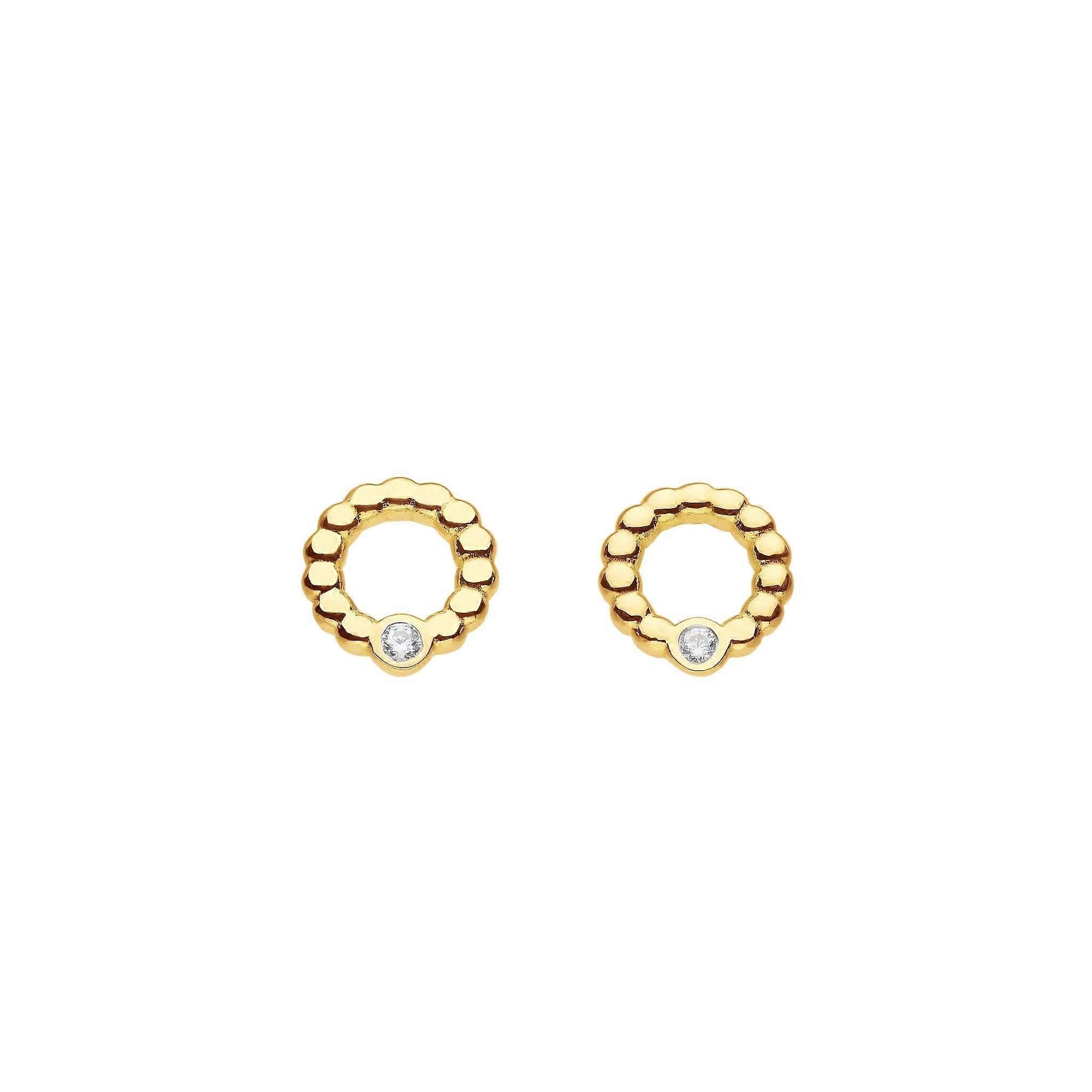 Dew Zirconia Gold Plate Beaded Open Circle Studs 33224GCZ