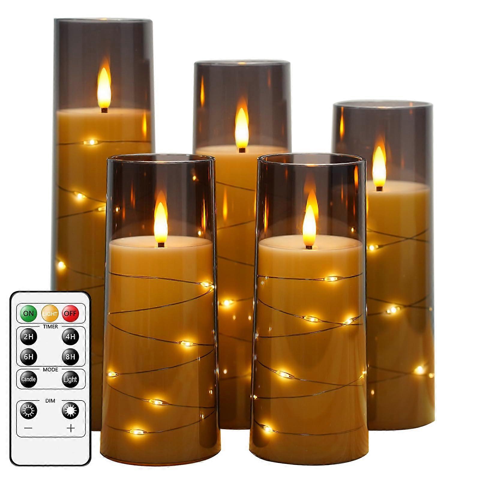 Flameless LED Flickering Candles - 5 Pcs Battery Operated Solid Acrylic Shell for Home Decor and Romantic Ambiance