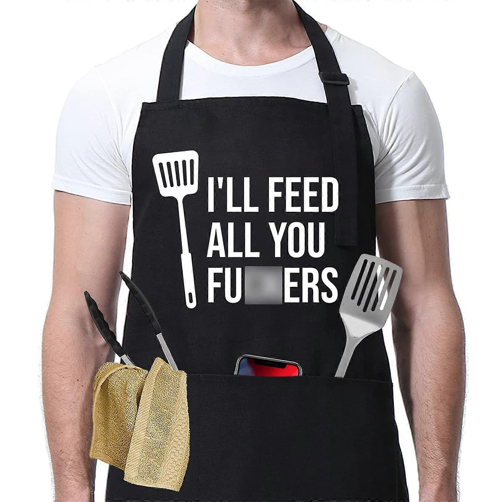 Funny Apron for Cooking BBQ Grilling Adjustable Neck Strap One Size Fits Most Machine Washable Polyester Cotton Blend