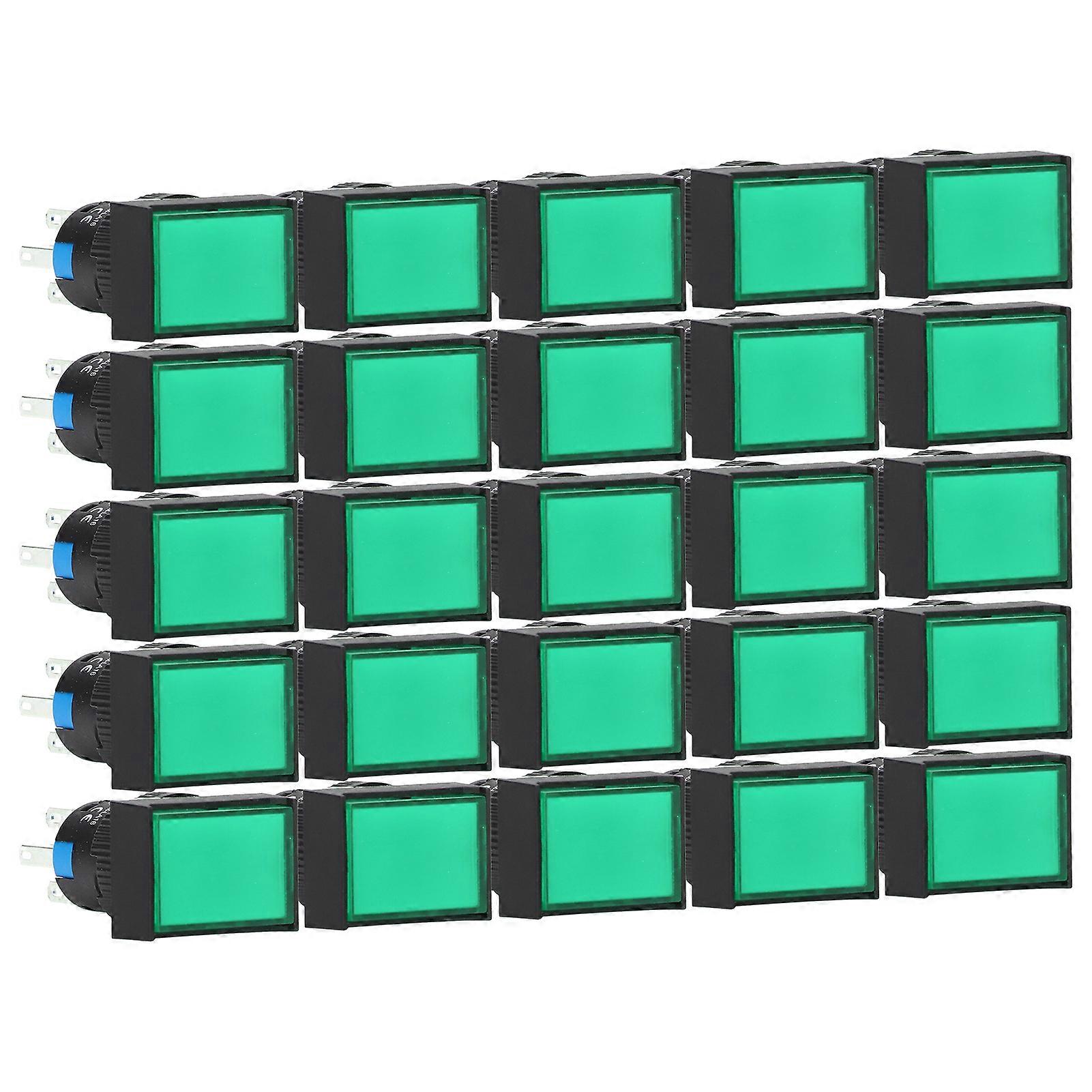25Pcs Squares Push Button Switch ABS Brass Self Locking with Light for Distribution Box 16mm 24V Green 