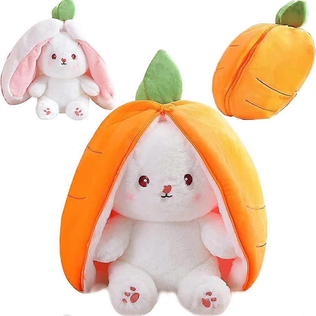 Easter Strawberry Rabbit Plush Animal Reversible Pillow with Zipper, 15 Inch Kawaii Soft Squeezed Carrot Design for Boys