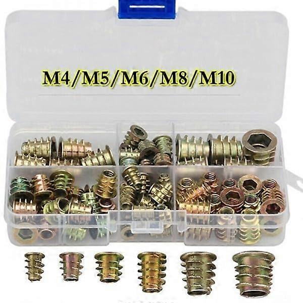 Threaded Hex Drive Insert Nuts, 100 Pcs, M4 M5 M6 M8 M10, Wood Screw Inserts Set, Metric Nut And Bolt Assortment