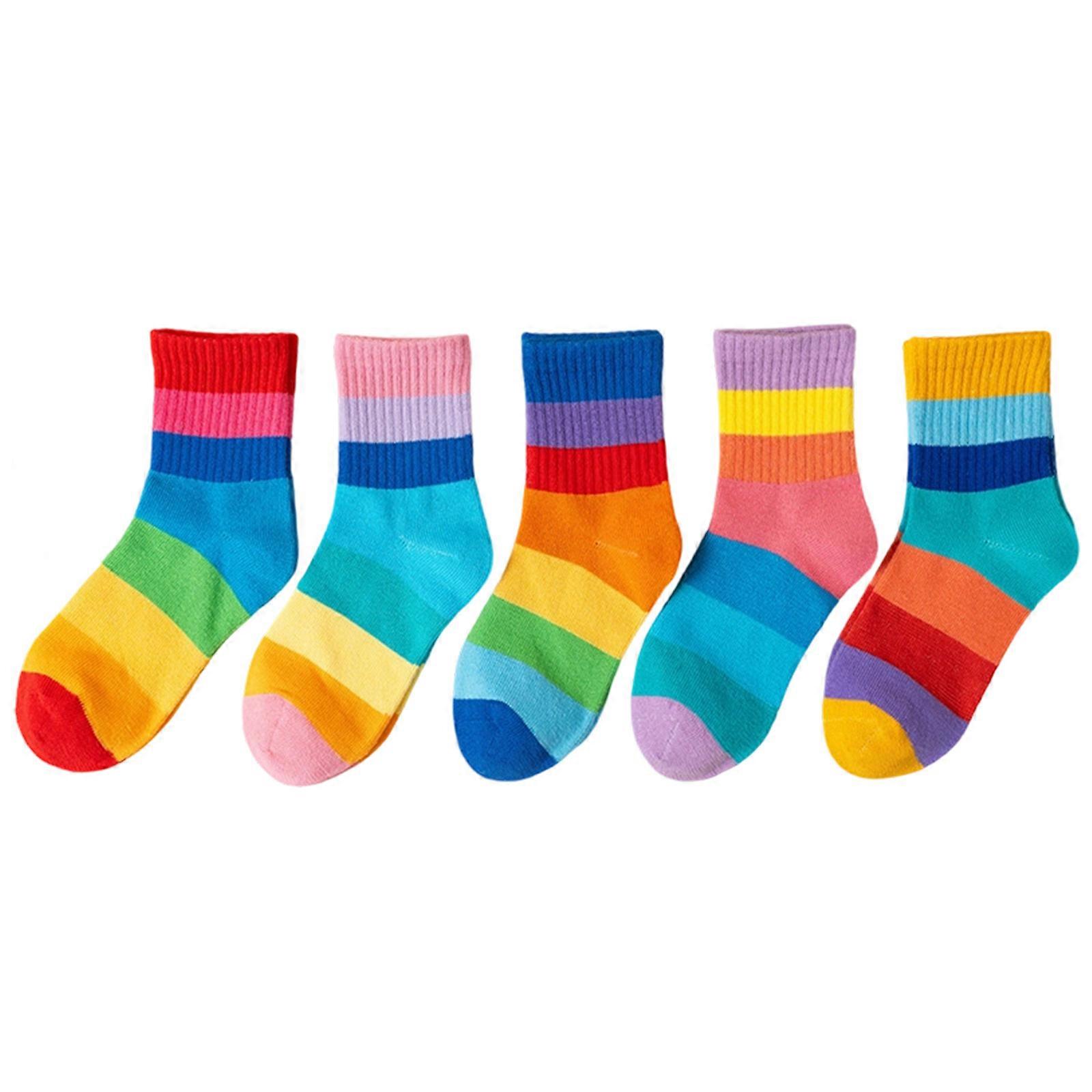 5 Pair/pack Colorful Stripes Cotton Socks Color Socks for Kids Comfort Focused Design for Everyday Activity Mixed color XL