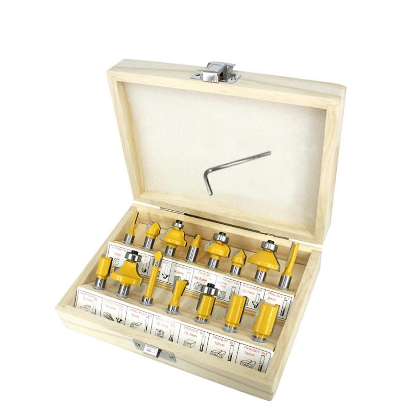 15pcs 8mm Router Bit Set Trimming Straight Milling Cutter for Wood Bits Tungsten Carbide Cutting Woodworking MC02006(A Wooden Box)