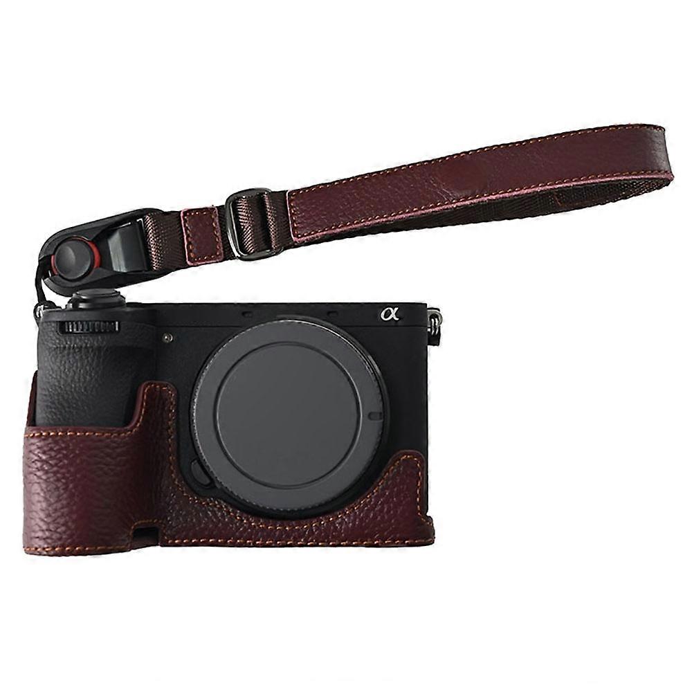 For Sony A6700 Camera Case Large Opening Genuine Cow Leather Protector with Wrist Strap
