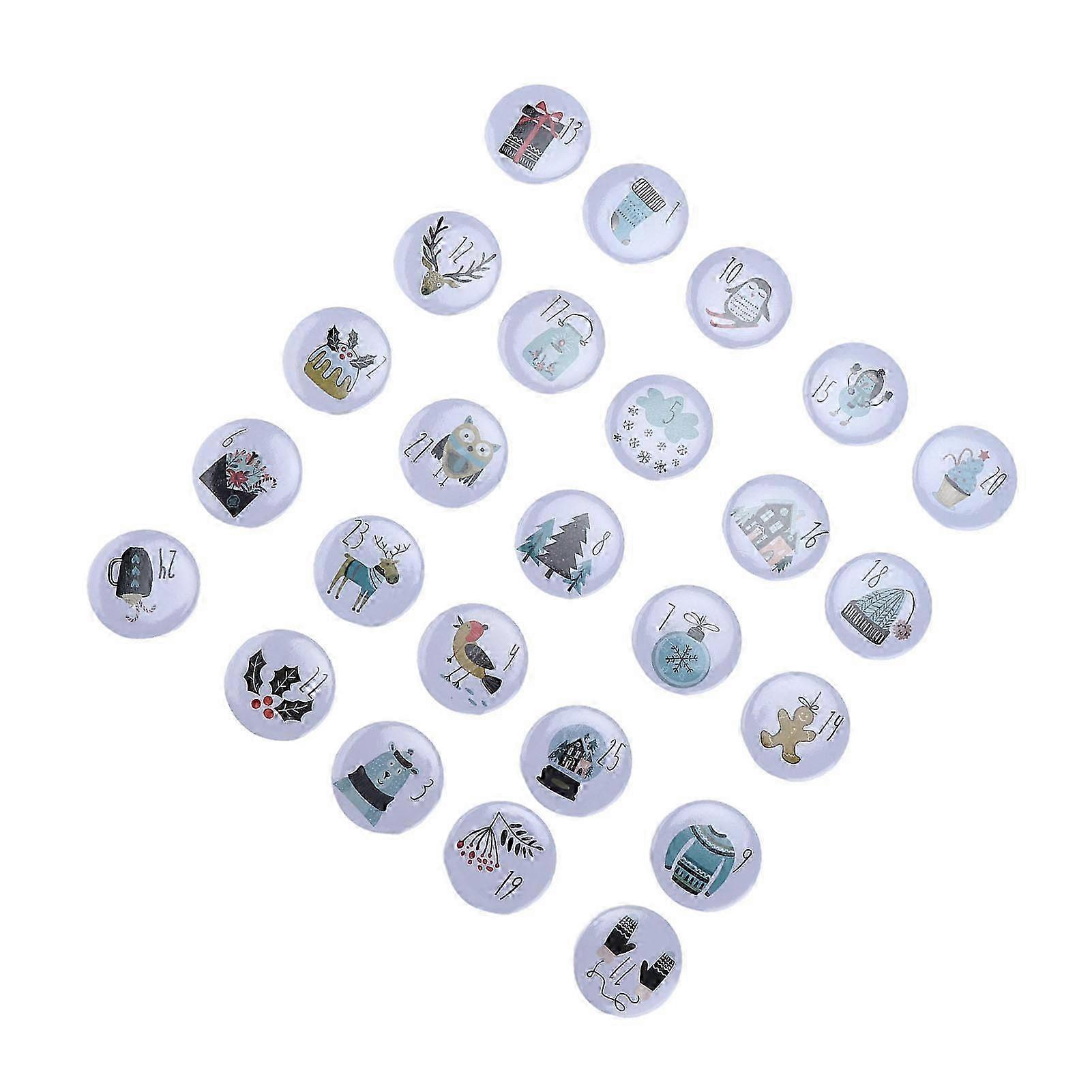 25PCS Animal Cartoon Lucky Number Button Pin Unique Pattern Brooch Advent Calendar