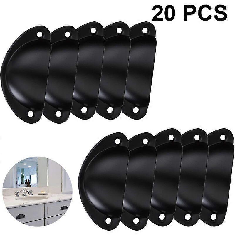 20 Pack 65mm Hole spacing Vintage Style Pulls Cup Pull Handles Knobs Shell Ear-Like Handle Knobs for Cabinet Dresser Drawer Bin, black