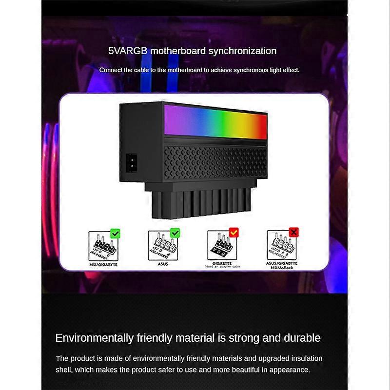 ATX 24 Pin to 90 Degree Adapter 5V 3-Pin ARGB Motherboard Power Supply Cable Modular DIY Mounting Ac