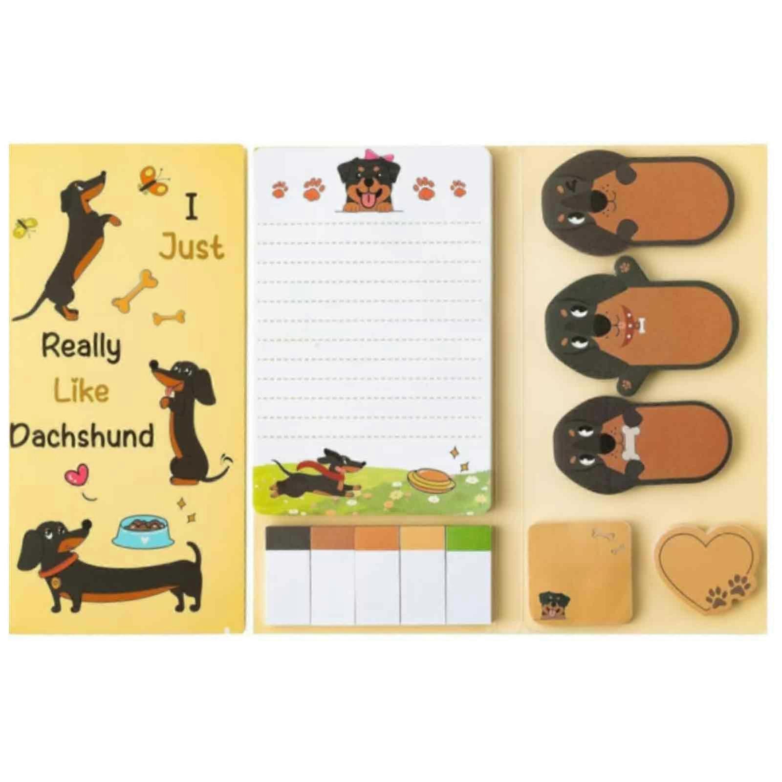 Dachshund Sticky Notes Set, 440 Sheets Sticky Notes Set Cute Dachshund Shaped Paper Clips Novelty Self Adhesive Sticky Notes Writing Memo Pads for