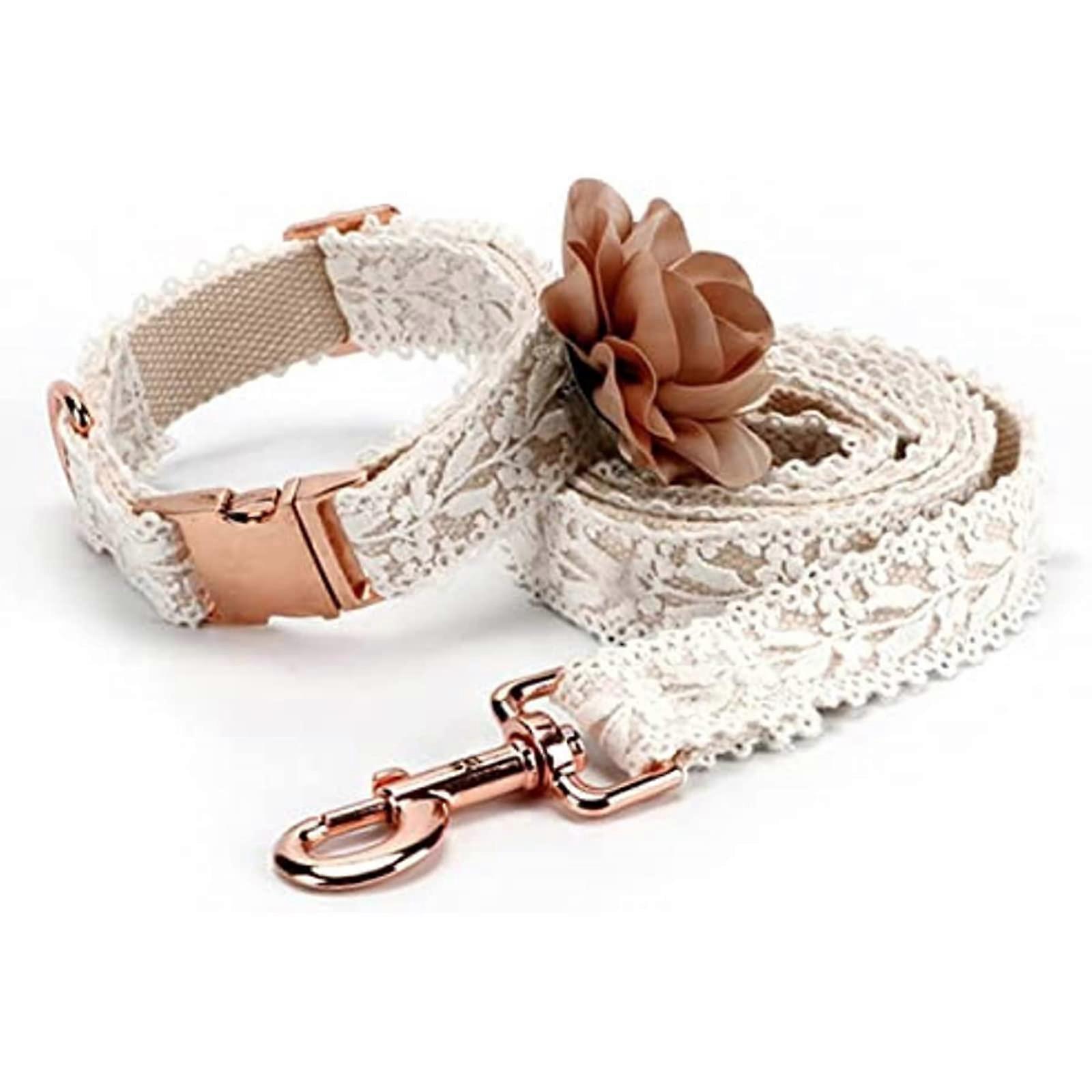 Lace Dog Collar Set with Flower Embroidery for Puppies - Premium Adjustable Dog Collar in Various Sizes and Colors
