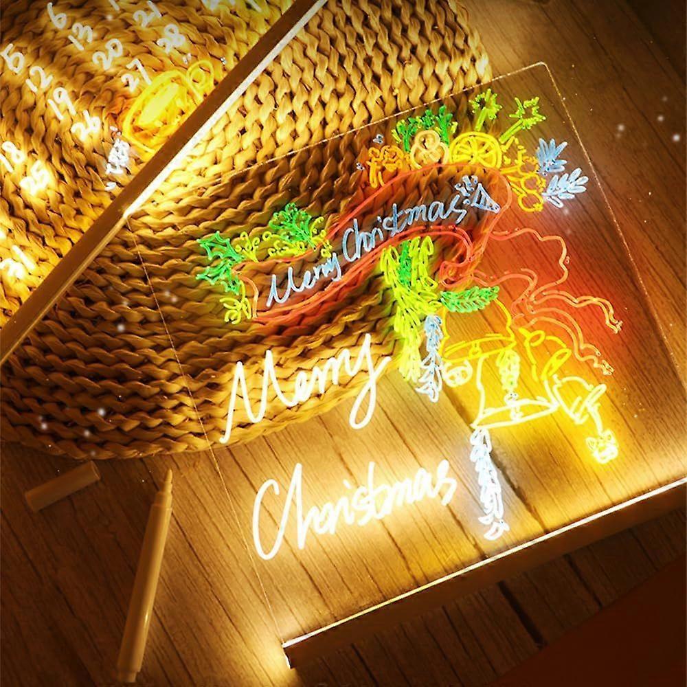 2025 New LED Note Board with Colors, Light Up Acrylic Message Board Light Up Dry Erase Board with Adjustable Stand and 7 Colors Pen, LED Illuminated D