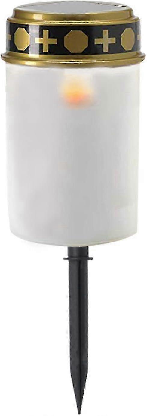 Dusk-to-Dawn Solar Grave Light - White Flickering LED Candle with Waterproof Design