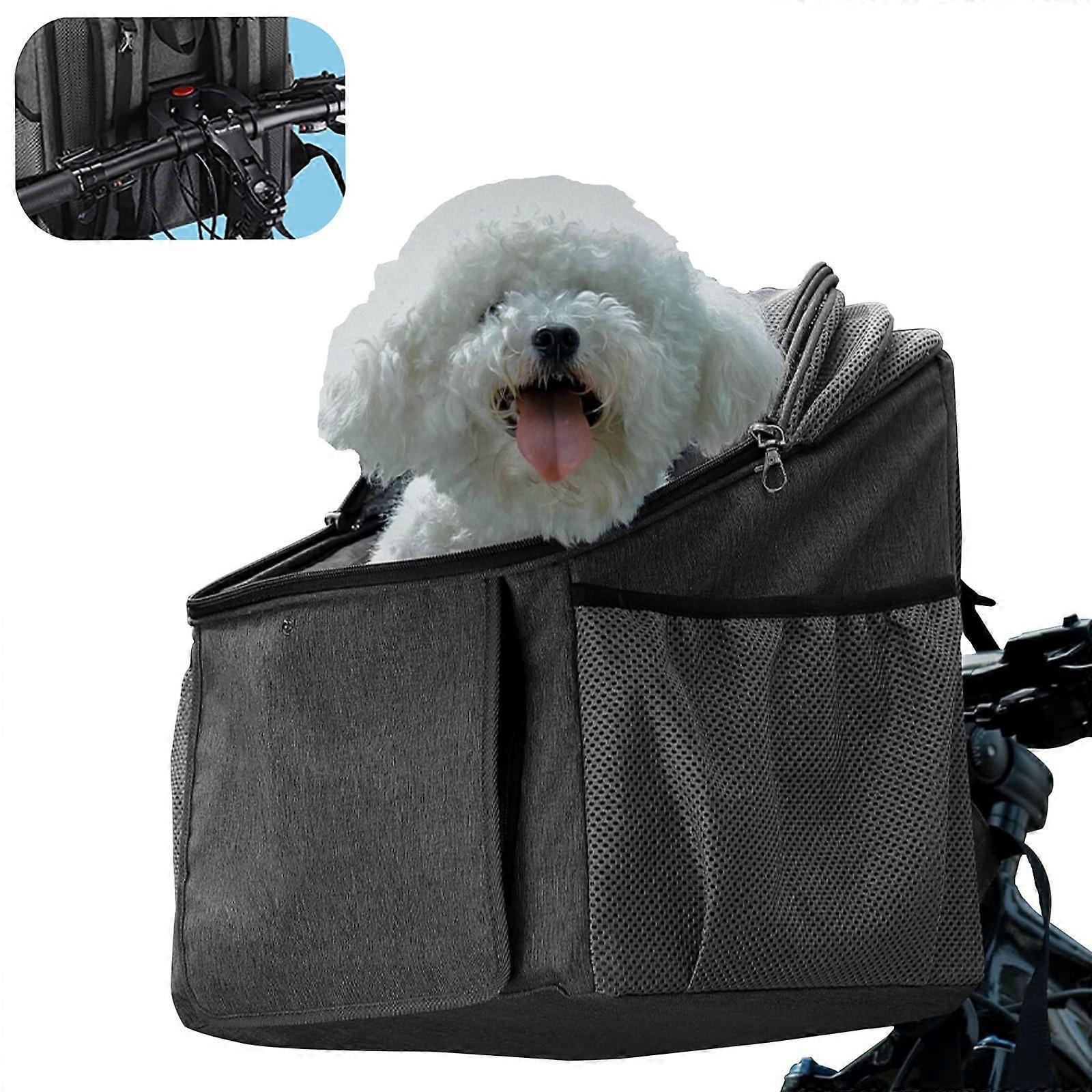 Pet Carrier Bicycle Basket Foldable Front Basket For Pets Removable Quick Release Breathable Mesh With Side Pockets