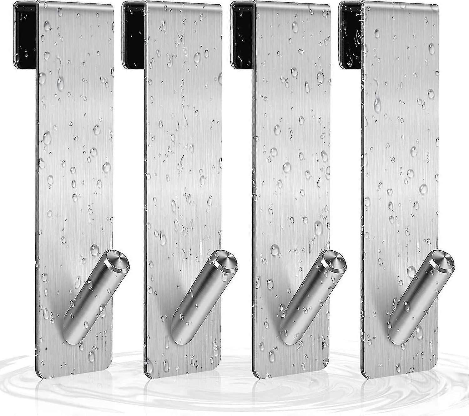 4pcs Er Door Hooks, Less Steel No Ing Towel H Hooks On Frameless Er Door For Bath(silver)
