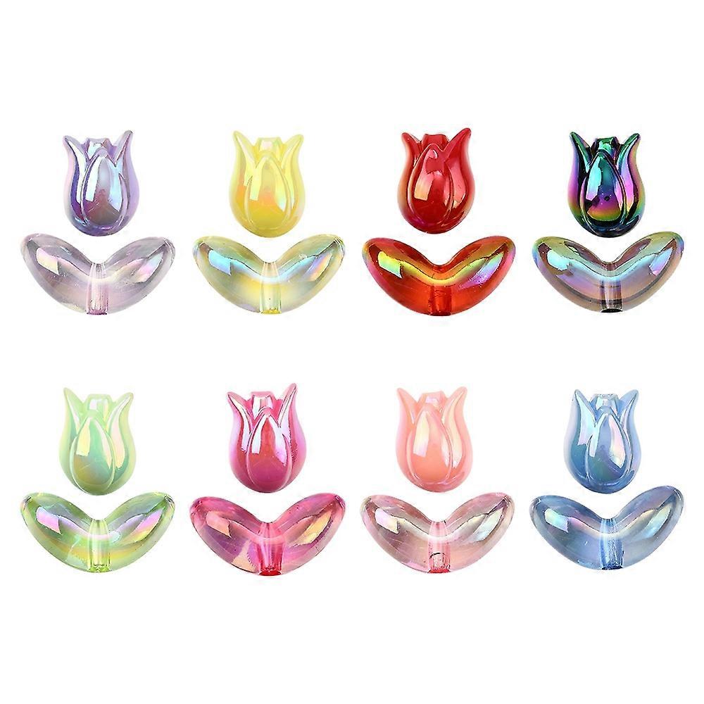 48Pcs 2 Styles UV Plated Acrylic Beads Iridescent Craft Beads