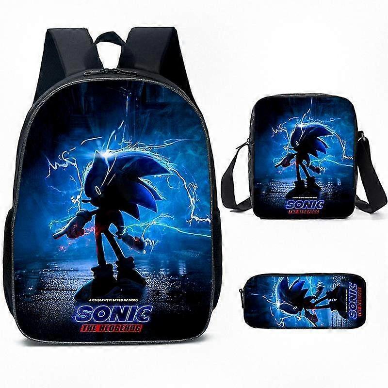 Sonic Themed Three-Piece School Set - Anime Backpack, Crossbody Bag & Pencil Pouch | Colorful Collection for Hedgehog Enthusiasts