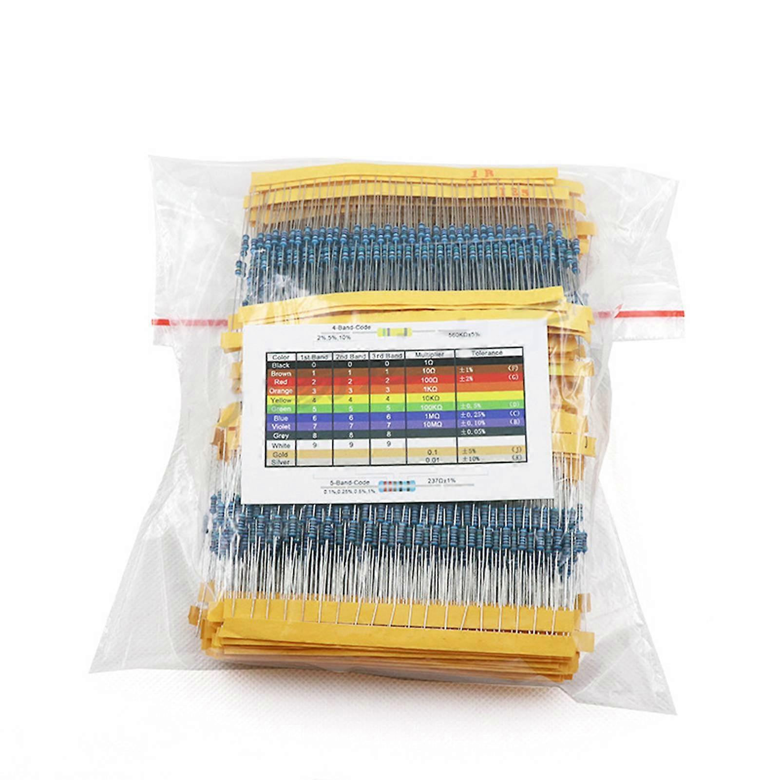 2600Pcs 130 Values Resistor Kit Commonly Used 1% 1/4W Metal Carbon Film Classification Full Range Resor Fixed Electric Resistors
