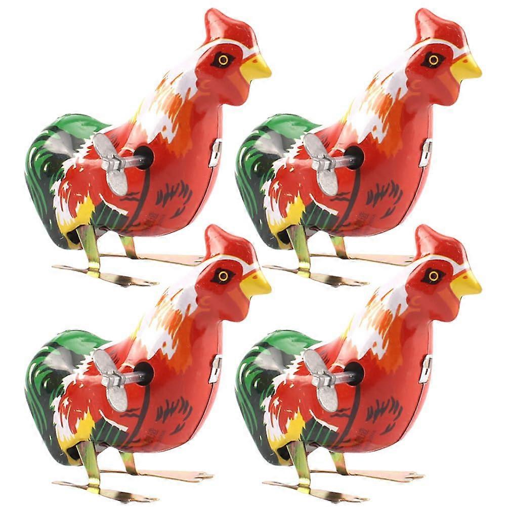 Chicken Wind Up Toy 4-Pack Tin Iron Rooster Wind Up Toys Walking Clockwork Easter Bag Stuffers Birthday Party Favors