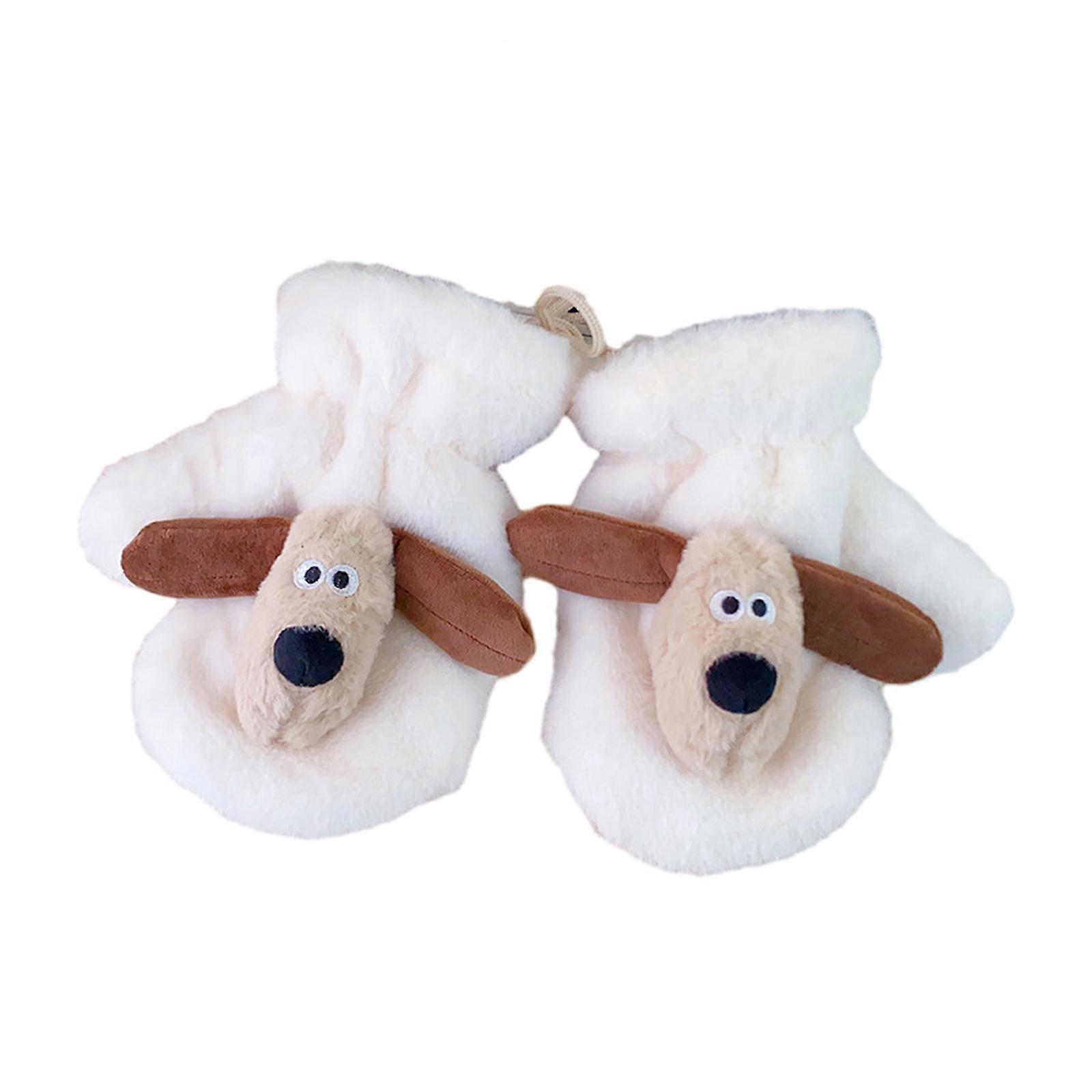 Girls Thicken Mitten with String Plush Gloves Mitts for Cold Weather Keep Warm Thicken Mitten Plush Gloves White